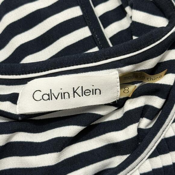 Calvin Klein Dress Womens 8 Black White Striped Sleeveless Pocket Midi Nautical - Picture 3 of 7